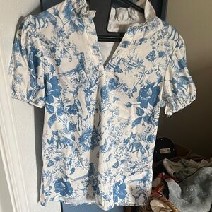 Blue and White Floral Blouse